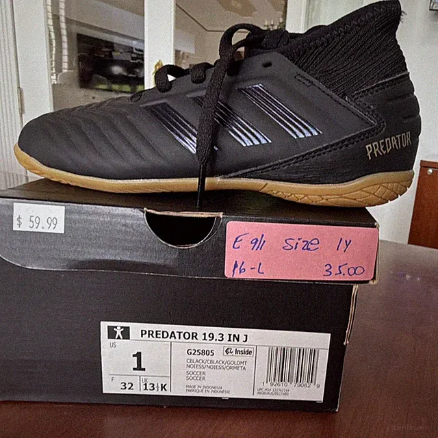 adidas Predator 19.3 IN J Youth Indoor Soccer Shoes Black US Size 1