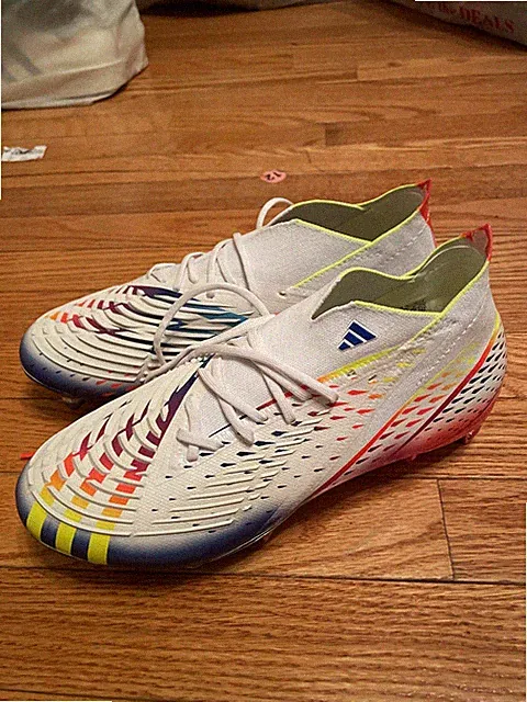 Adidas Predator Edge.1 SG White Yellow Blue Cleats Mens Size 6.5 / Women’s 7.5