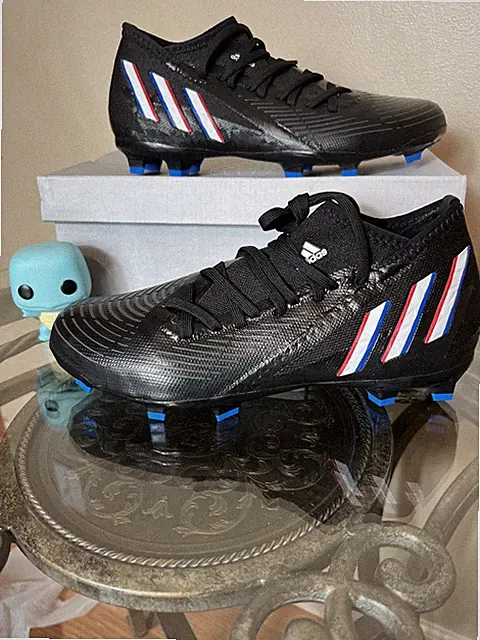 Adidas Predator Edge .3 FG Black Blue Soccer Cleats Men Sz 5.5 / Women Sz 6.5