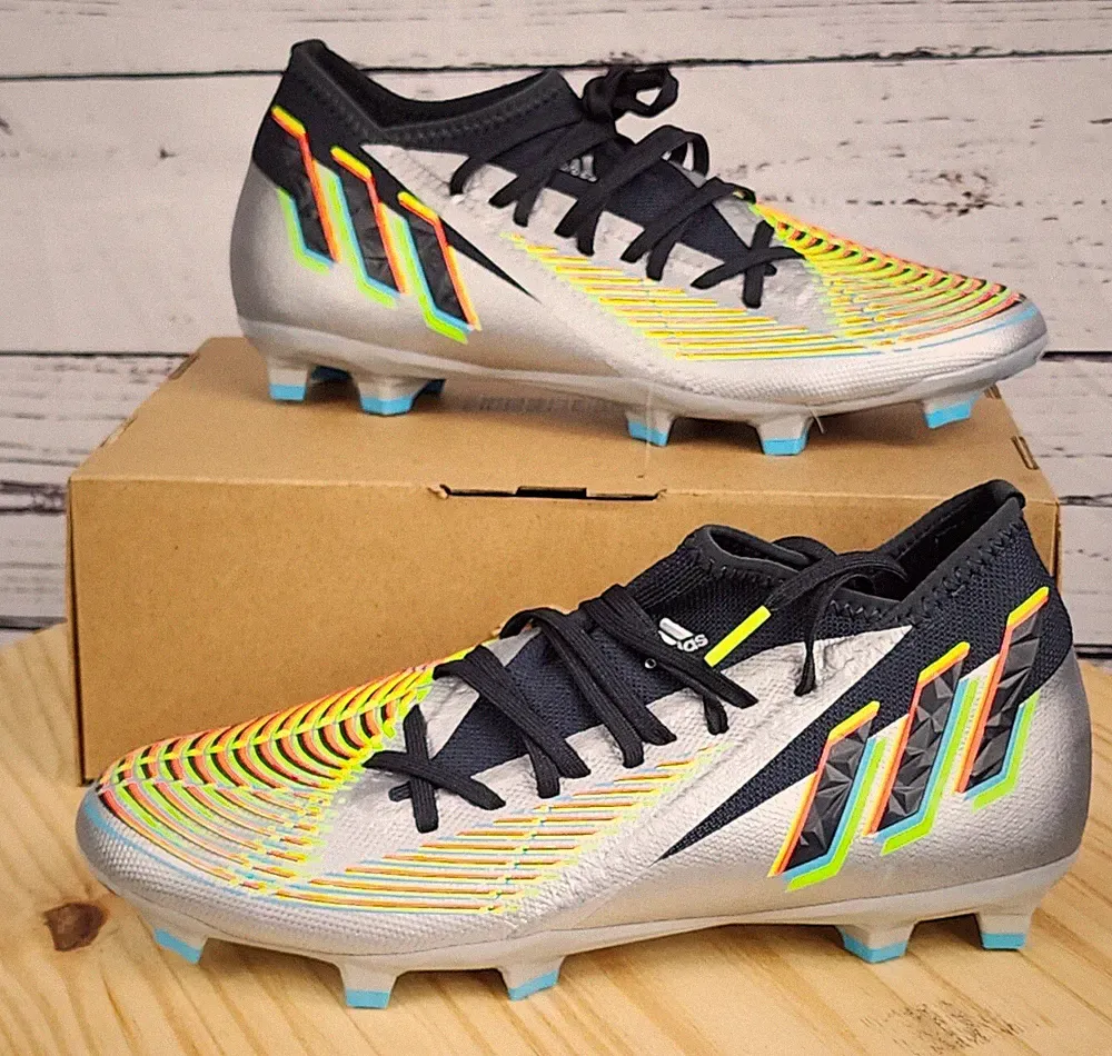 ADIDAS PREDATOR EDGE.3 FG SILVER METALLIC BLACK SOCCER CLEATS HR1524 Men's 8.5