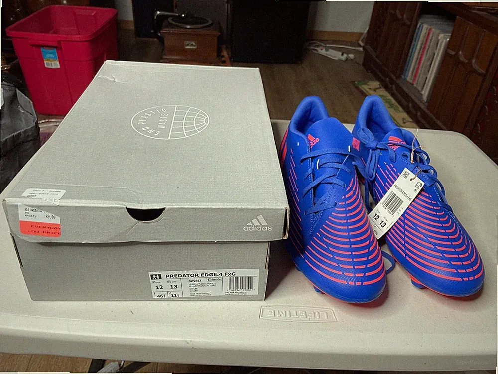 adidas Predator Edge.4 FG Hi-Res Blue Turbo Soccer Cleats Knit GW2357 Men
