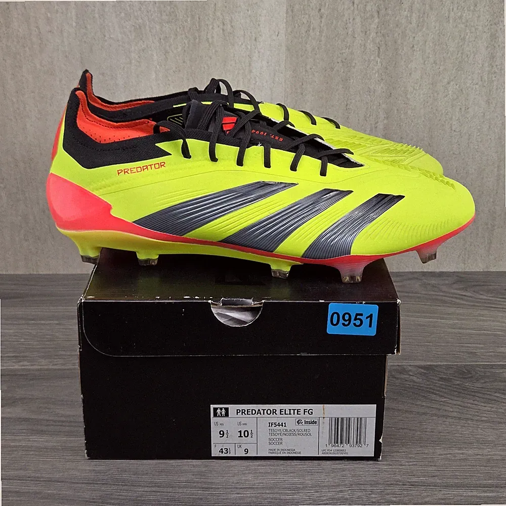 Adidas Predator Elite FG Size 9.5 Mens Solar Yellow Red Black Soccer Cleats
