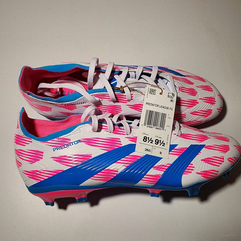 Adidas Predator FG Shoes Mens Size 8.5 White Pink Blue Soccer Cleats Firm Ground