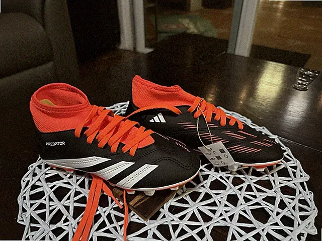 Adidas Predator Kids Size 1.5 Club Sock Flexible Ground Soccer Cleats Blk/Orange