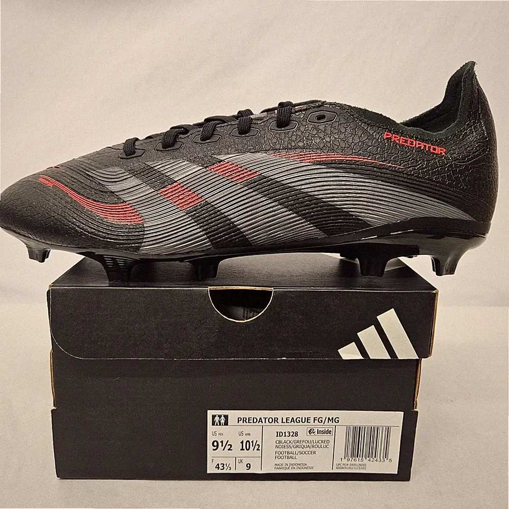 Adidas Predator League FG/MG Soccer Cleats ID1328 Black Grey Red Men's Sz 9.5