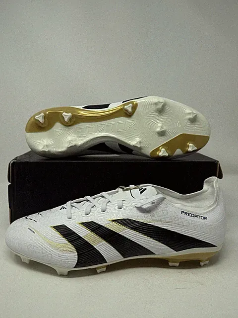 Adidas Predator League FG/MG White Metallic Gold Soccer Cleats JI1116 Mens Sizes