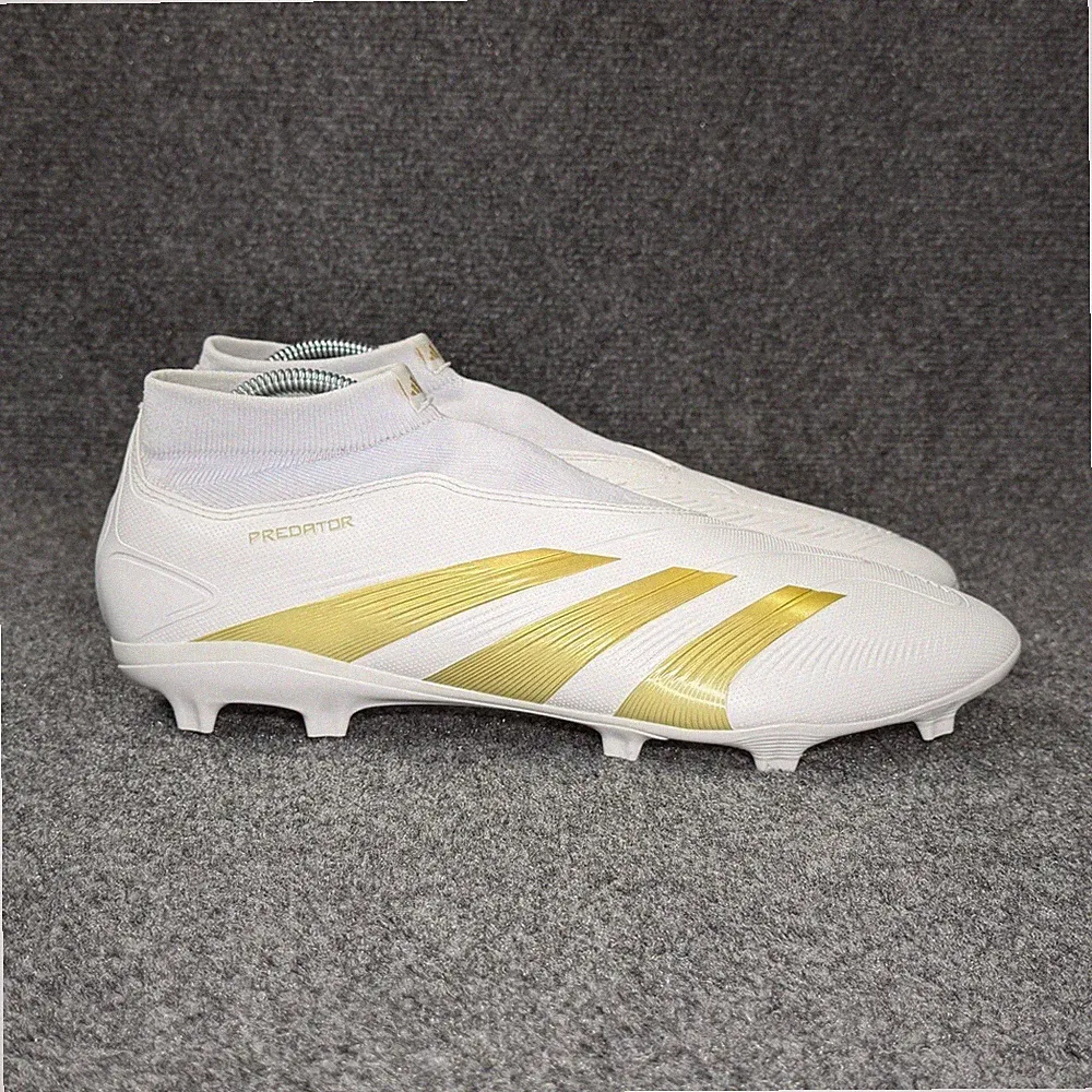 Adidas Predator League FG Soccer Cleats Men's 13.5 White Gold Laceless Athletic