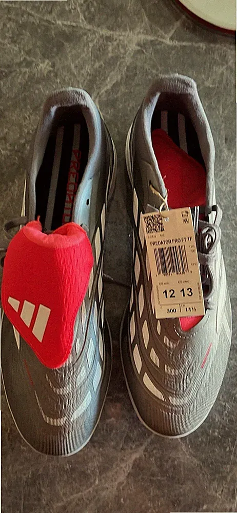 adidas Predator Pro TF Soccer Cleats Lace-Up Low Top Gray/Red/White Men Size 12