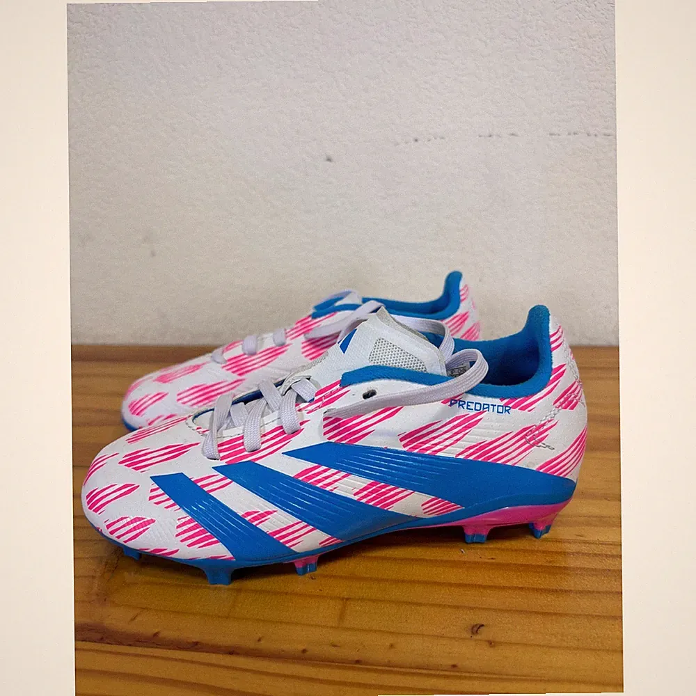 Adidas Predator Soccer Cleats Youth Size 2 White Pink Blue Graphic FG Shoes