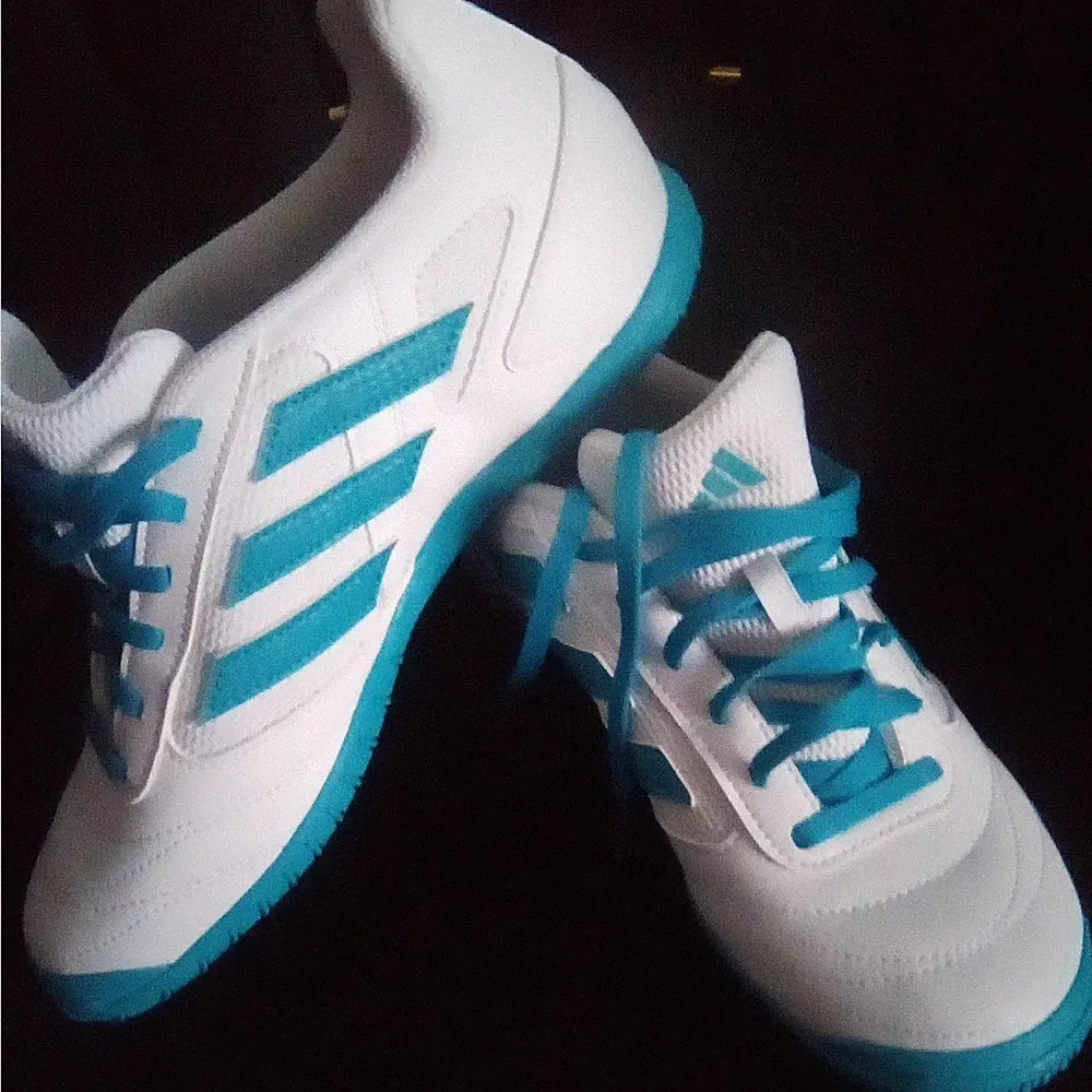 Adidas Sala Mens Indoor Soccer Shoes White Teal Sneakers Low Top Size (7)