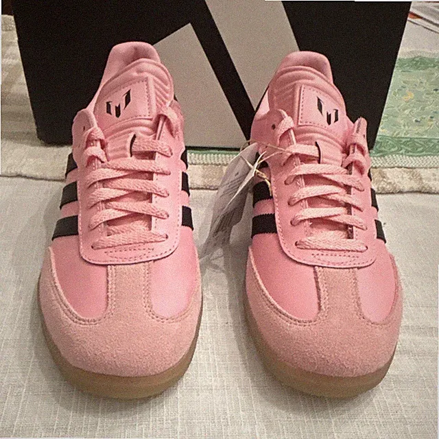 adidas Samba Messi Inter Miami CF Low Top Lace-Up Sneakers Pink/Black Gum