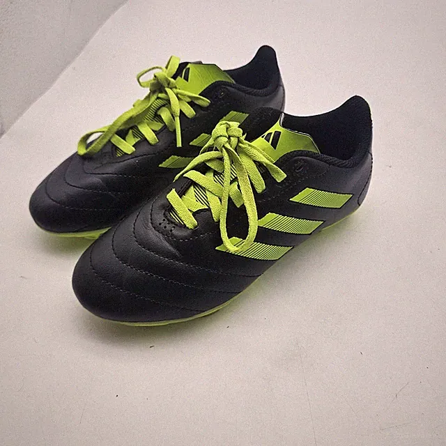 Adidas Shoes KIDS Size 2 Black Neon Yellow Soccer Cleats Spikes Lace Up Outdoor