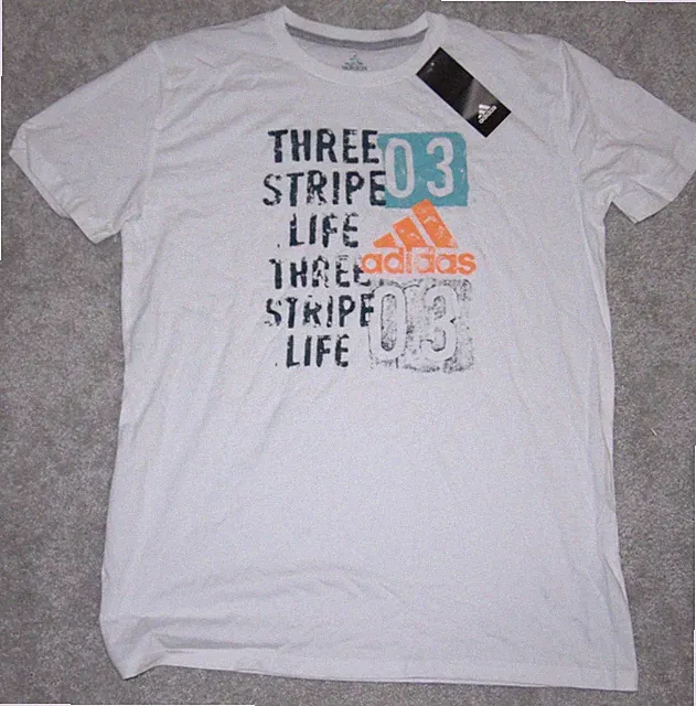 Adidas Short Sleeve Shirt Youth Boys Size Large 14/16 White Three Striped