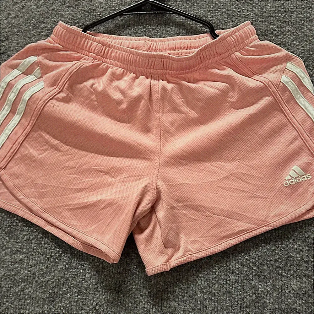Adidas Shorts Girls Size L 14 Pink 3-Stripe Mesh Athletic Soccer Gym Activewear