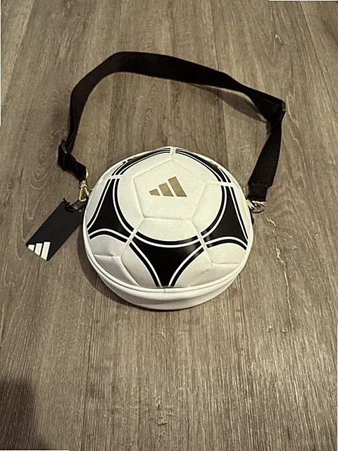 Adidas Soccer Ball Round Crossbody Bag White Black Gold, Zip, Adjustable Strap