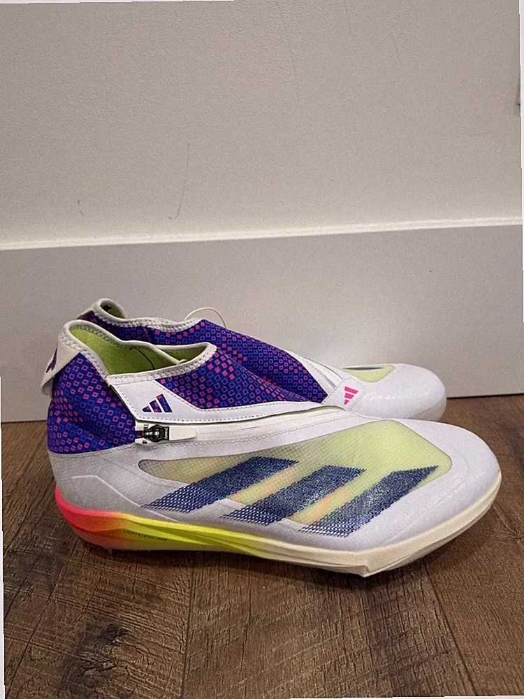 adidas Soccer Cleats White Purple Neon Studded Sole Lightweight Performance