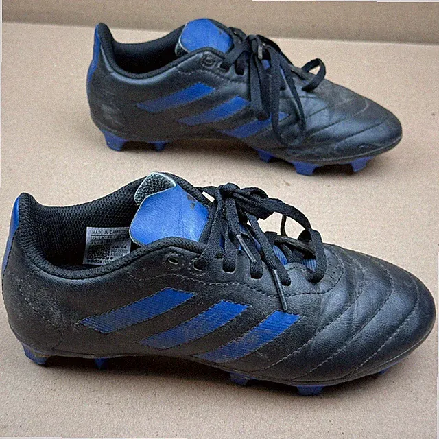Adidas Soccer Cleats Youth Size 3.5 Black Blue Firm Ground Needs Cleaning