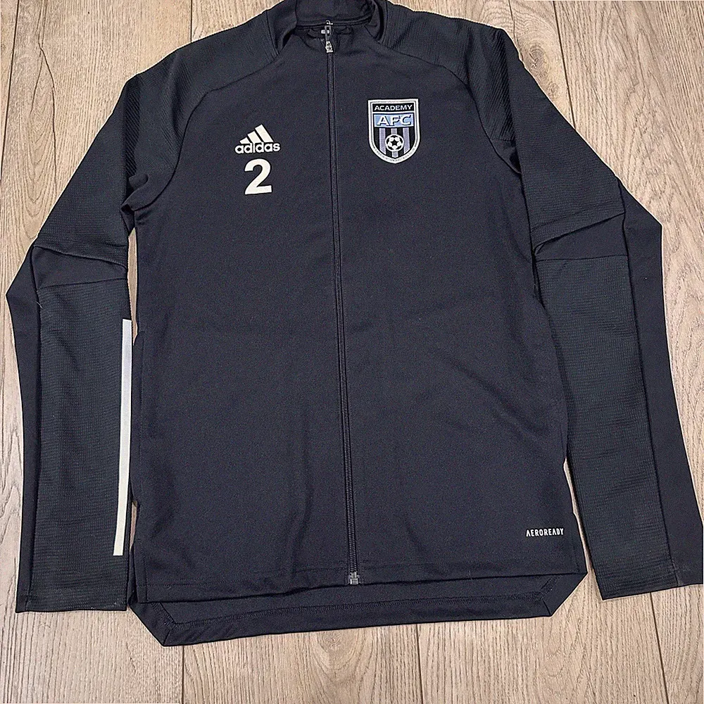 Adidas Soccer Jacket Mens S Black Long Sleeve Full Zip Academy AFC Logo Number 2
