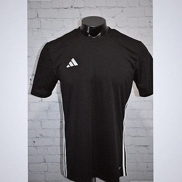 Adidas Soccer Jersey Men Medium Black Slim Fit 3-Stripe Short Sleeve Training