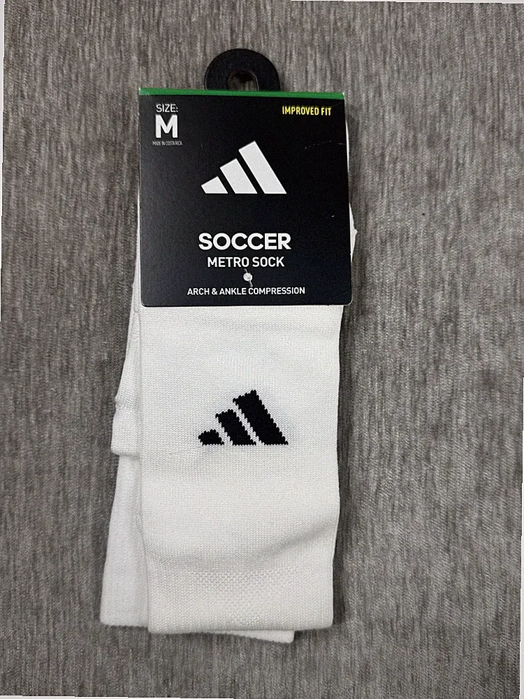 adidas Soccer Metro Socks Mens Medium White Arch & Ankle Compression Lightweight