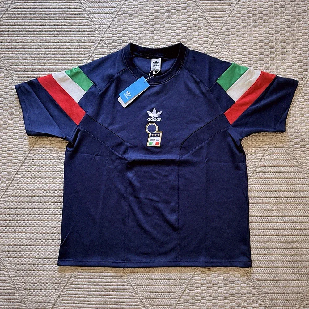 adidas Soccer Shirt Blue w/ Italy Flag Sleeve Stripes Red/White/Green M