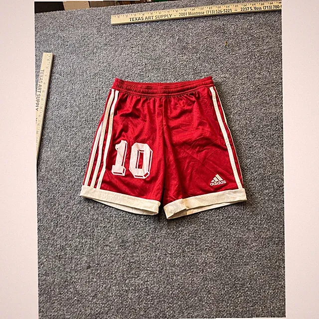 Adidas Soccer Shorts Boys Size S Red White Striped Number 10 ClimaCool Athletic