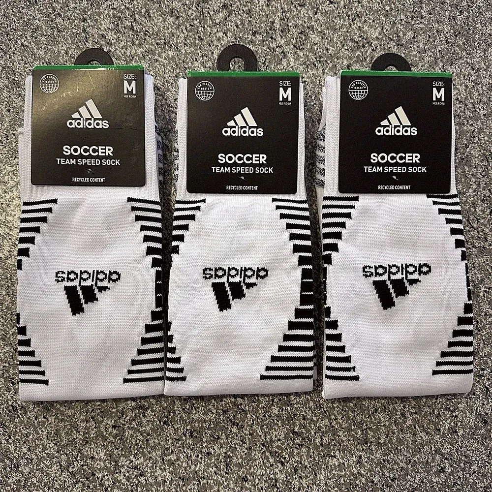 Adidas Soccer Socks Adult M Mens 5-8.5 White Team Speed Lot of 3 Pairs Cushioned