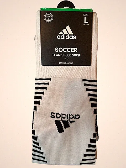 Adidas Soccer Team Speed Socks Large Men's 9-13 Women's 10-12 White/Black NWT