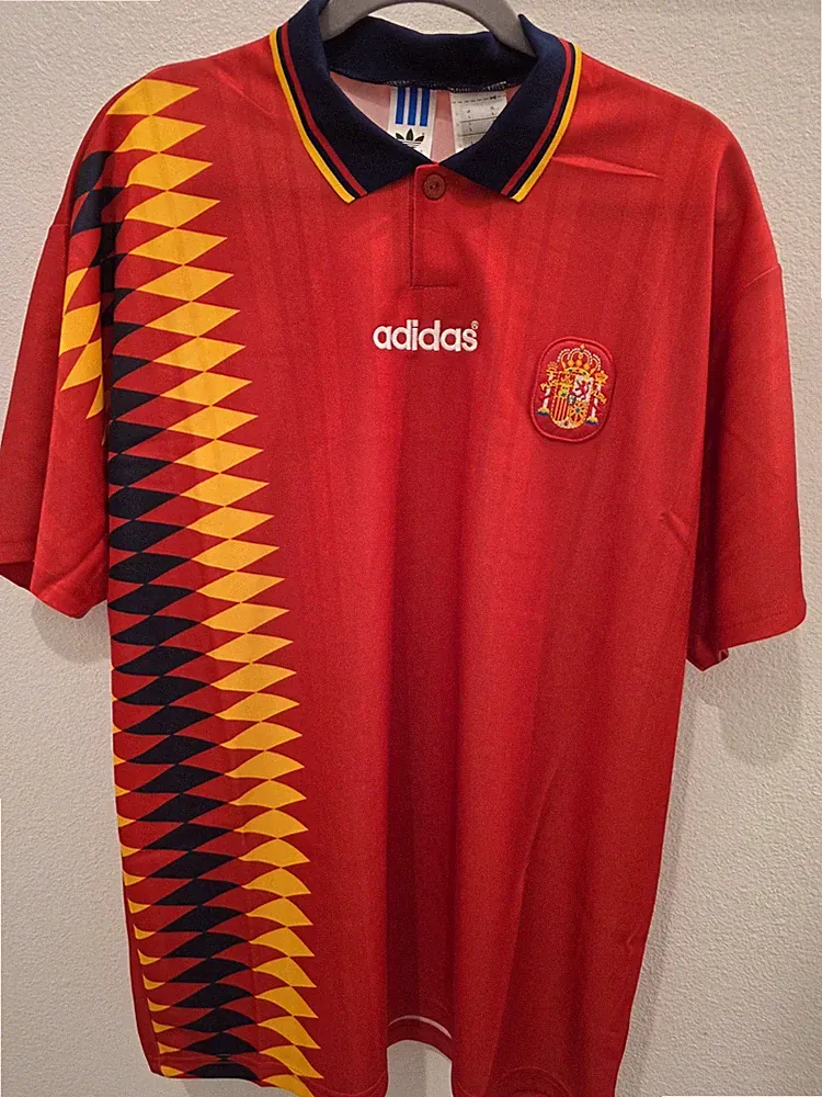Adidas Spain National Team Soccer Retro Jersey Polo Collar Red Men's Size L