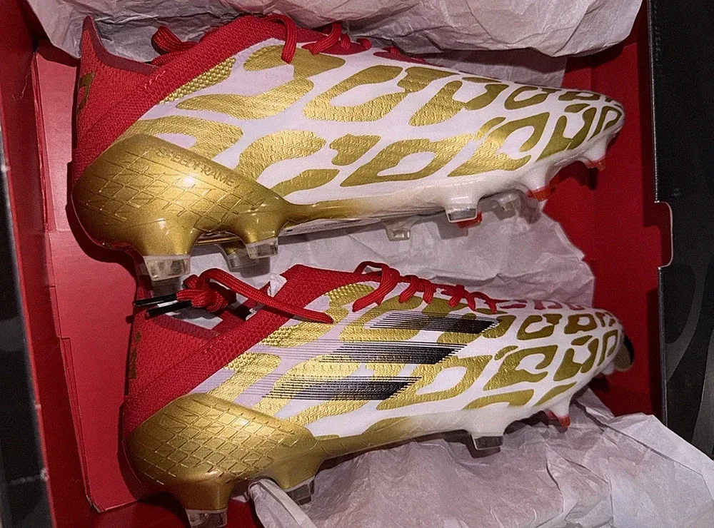 adidas Speedflow Mo Salah.1 FG Cleats Gold Red Metallic White 11 US New Egypt