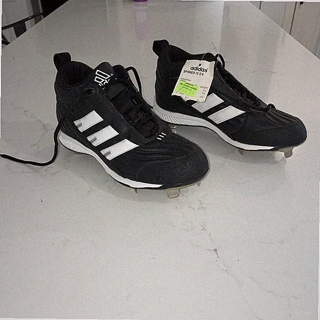 Adidas Spinner IV Baseball Cleats Mens Size 7 M 3/4 Black White Leather Solid