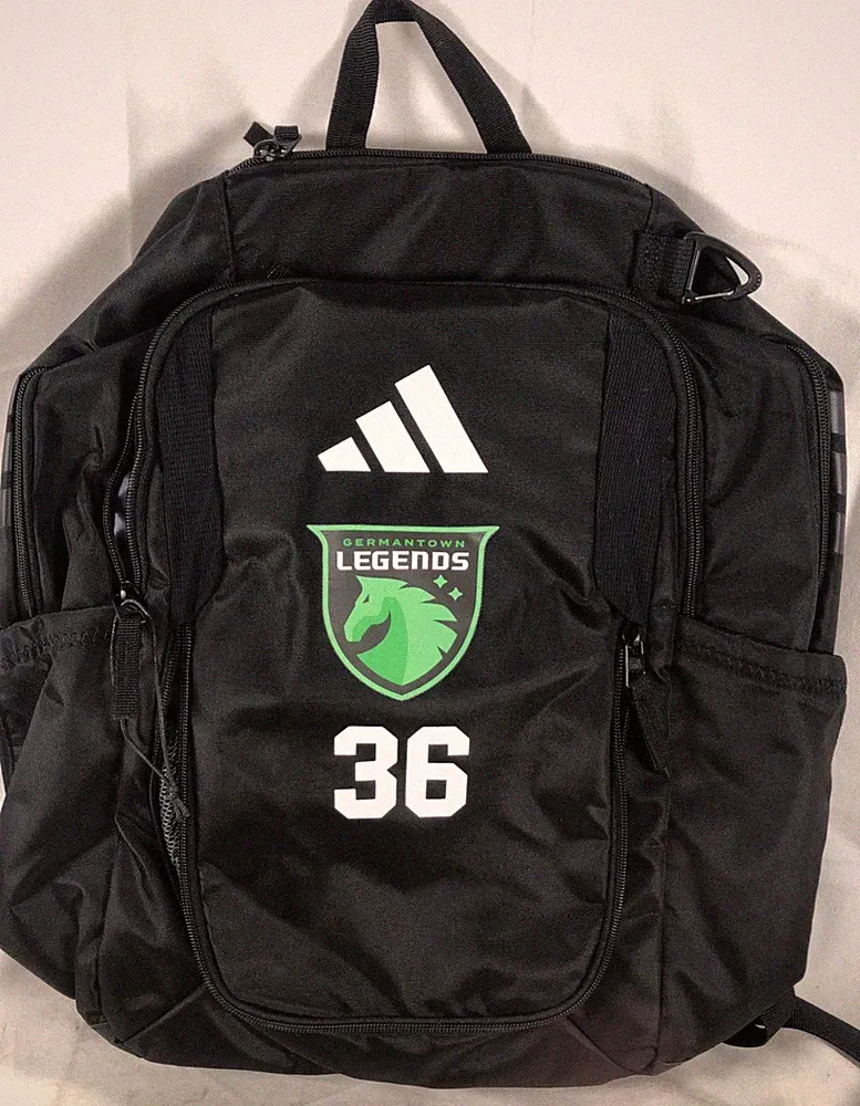 Adidas Stadium Backpack,Germantown Legends soccer club logo and the number 36