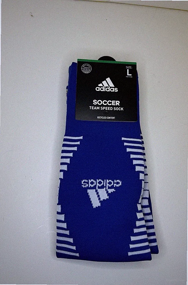 Adidas Team Speed Soccer Socks Blue SZ Large (Shoe Size M 9-13, W 10-12)