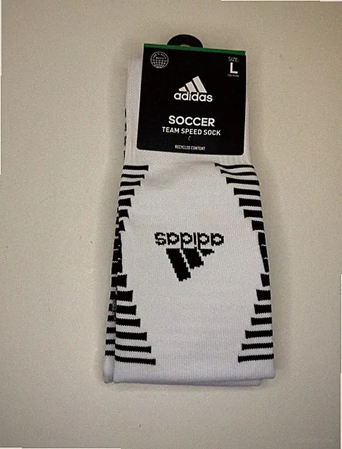Adidas Team Speed Soccer Socks White SZ Large (Shoe Size M 9-13, W 10-12)