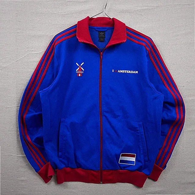 Adidas Track Jacket Mens XL Blue Amsterdam Windmill Dutch Flag Full Zip 3-Stripe