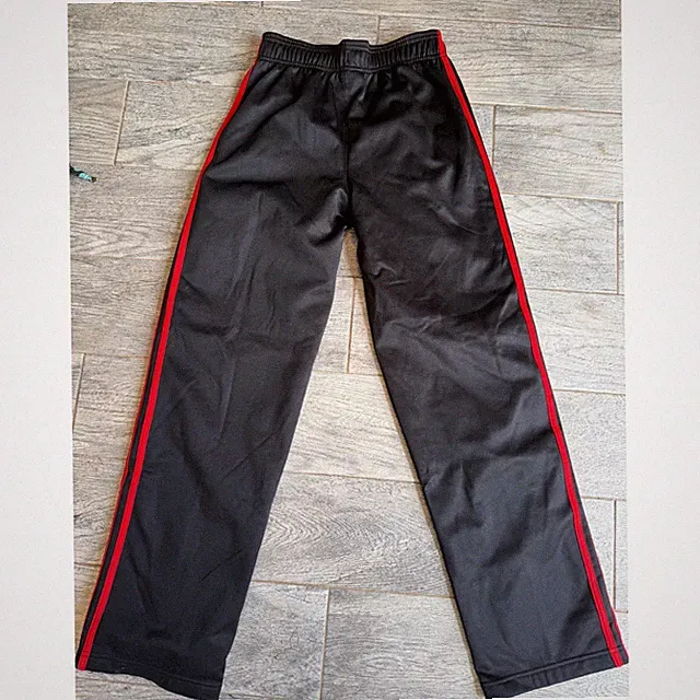 Adidas Track Pants Boys Large 14 16 Black Red Three Stripe Athletic Pants Youth