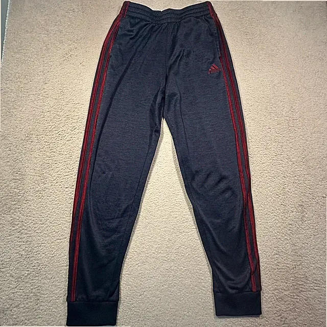 Adidas Track Pants Kids Size L 14/16 Navy Blue Red Stripes Joggers Athletic