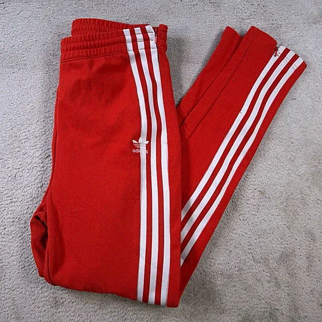 Adidas Track Pants Mens Medium Red 3 Stripe Drawstring Zip Ankle Gym Active