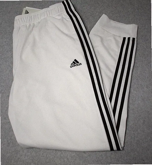 Adidas Track Pants White Black 3 Stripes Warm Up Tapered Mens Large Joggers