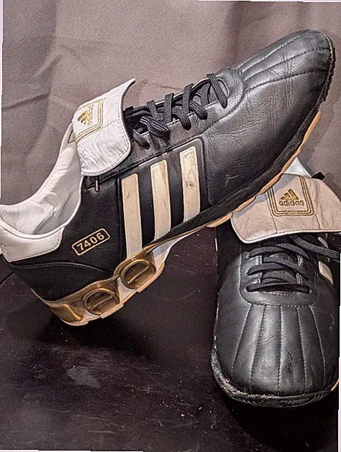 ADIDAS Turf Mens 11 7406 FG 447960 Black White Gold Leather Mens Soccer Futbol