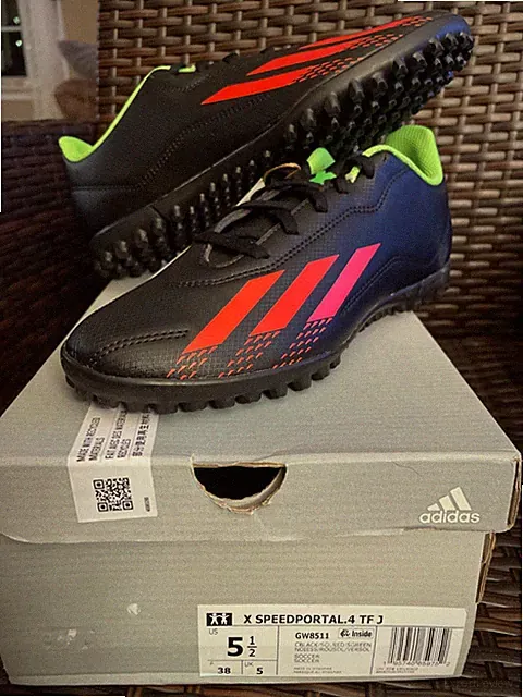 adidas Unisex X Speedportal.4 Turf Soccer Shoe Black/Solar Red/Solar Green 5.5