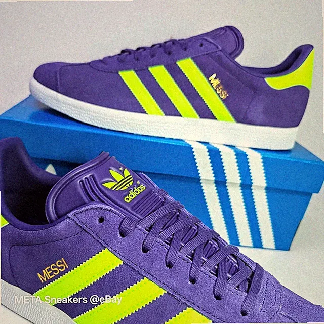 Adidas US 13.5 Men's Purple Lucid Lemon White Retro Gazelle Messi IH8164 New