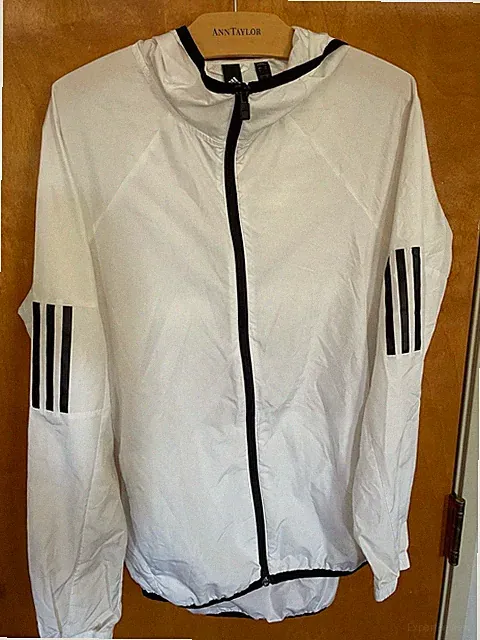 Adidas White and Black Lightweight Hooded Windbreaker Jacket Size S