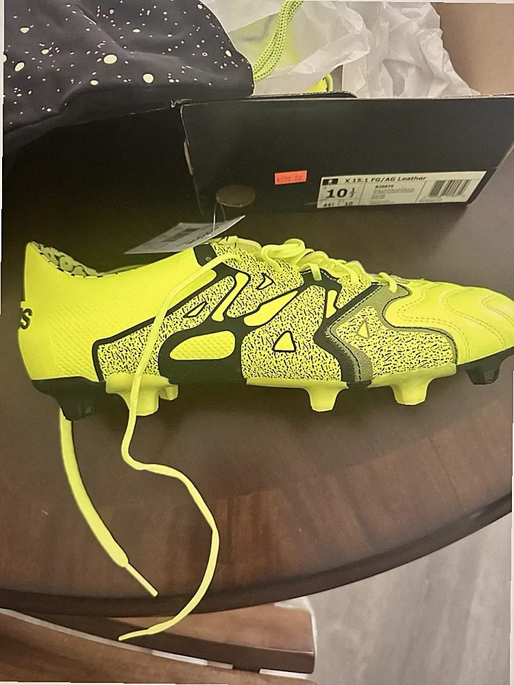 adidas X 15.1 FG/AG Leather Lace-Up Mens Soccer Cleats Yellow/Black size 10.5