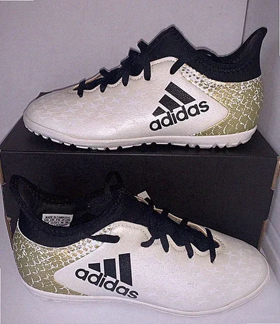 Adidas X 16.3 TF Jr turf soccer shoes wht/gld AQ4353