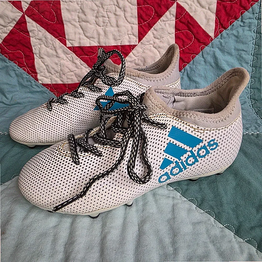 Adidas X 17.3 FG J Techfit White Blue Kids Soccer Cleats CP9002 Size 13K