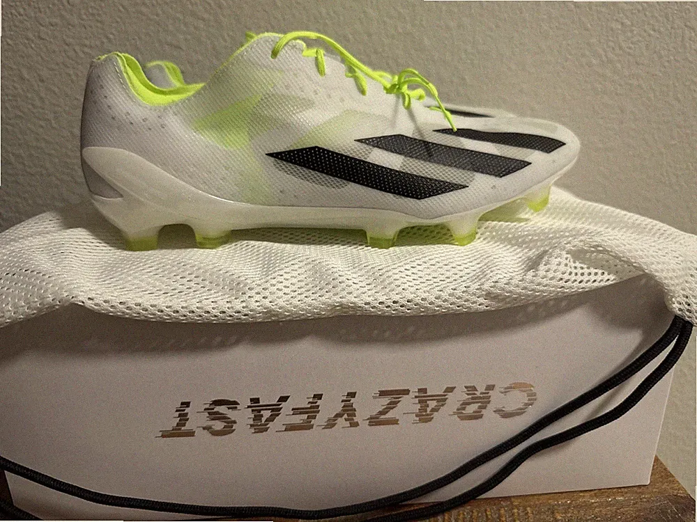 adidas X CRAZYFAST+ FG Soccer Cleats GY7377 White/Black/Lemon Men Sz 7 Wmns 8