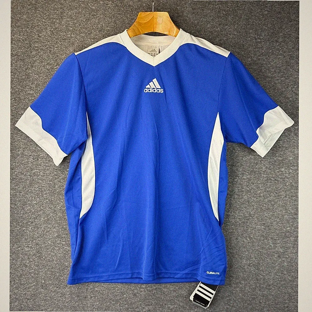 Adidas Youth Blue White Climalite Soccer Jersey Slim Fit Boys Size XL 14-16Y New
