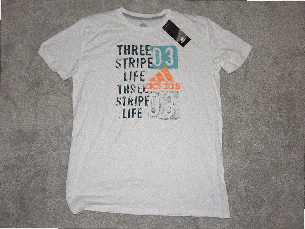 Adidas Youth Boys Short Sleeve Shirt Size Large (14/16) White Three Striped