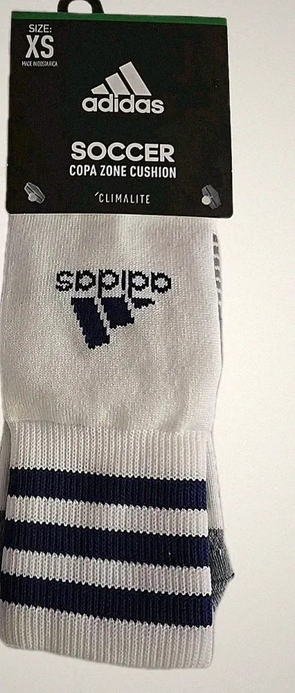 Adidas Youth Climalite Copa Zone 5 White Blue Athletic Soccer Socks Size XS NWT